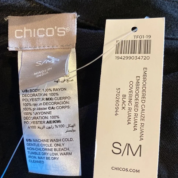 NWT Chico’s Small/Medium Cardigan Embroidered Gauze Ruana Wrap - Picture 6 of 6